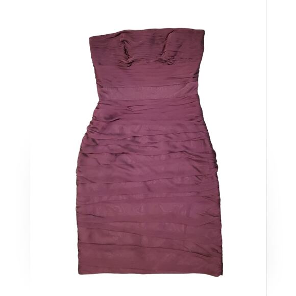 Monique Lhuillier Bridesmaids Strapless Ruched Chiffon Little Purple Dress Sz 2 - Picture 1 of 8